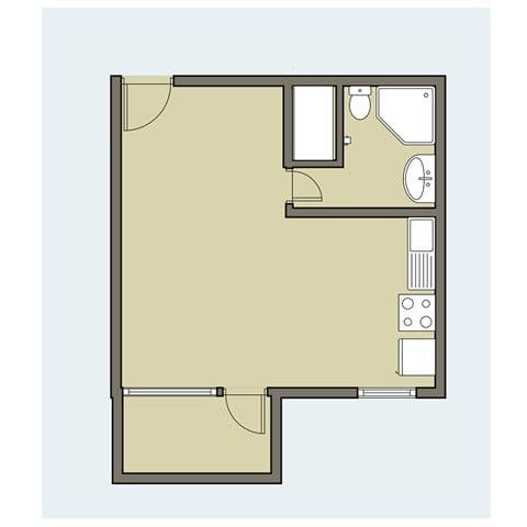 Floor plan for studio, 1 bath, 320 sqft
